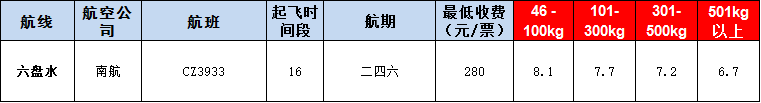10月23號廣州到l六盤水空運(yùn)價格